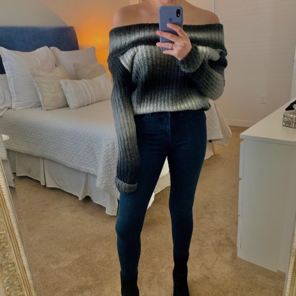 Off-The-Should Black + Gray Ombre Sweater - Picture 2 of 2